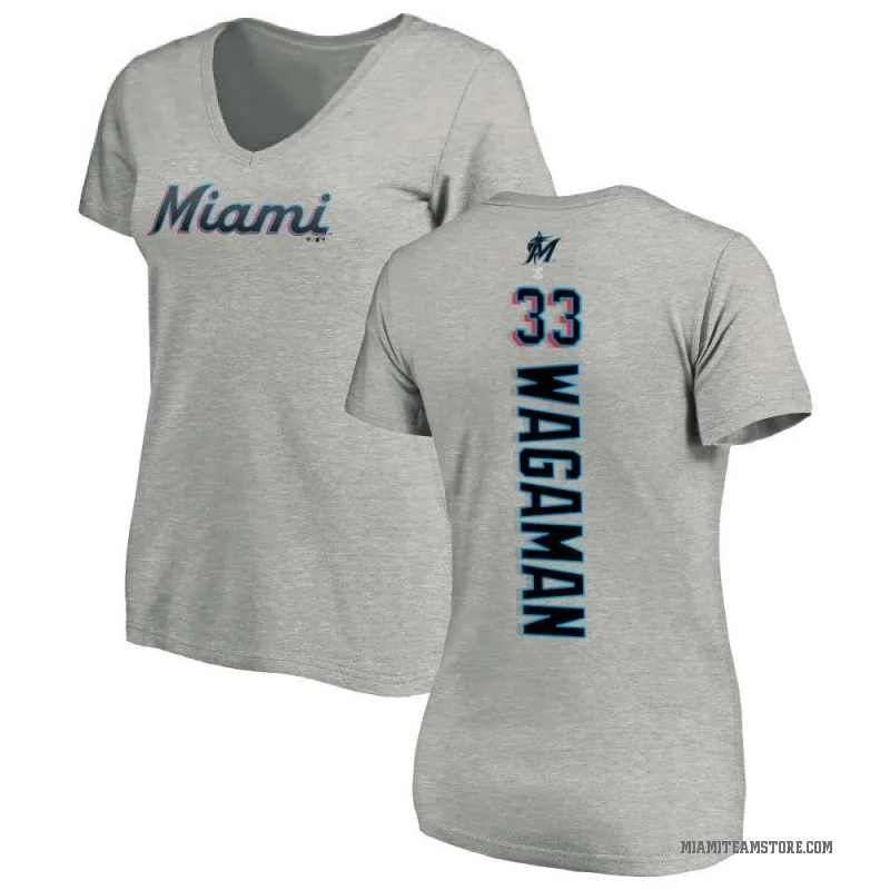 Eric Wagaman Women's Ash Miami Marlins Backer Slim Fit T-Shirt -