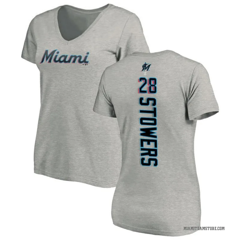 Kyle Stowers Women's Ash Miami Marlins Backer Slim Fit T-Shirt -