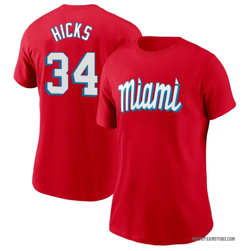 Liam Hicks Women's Red Miami Marlins City Connect T-Shirt