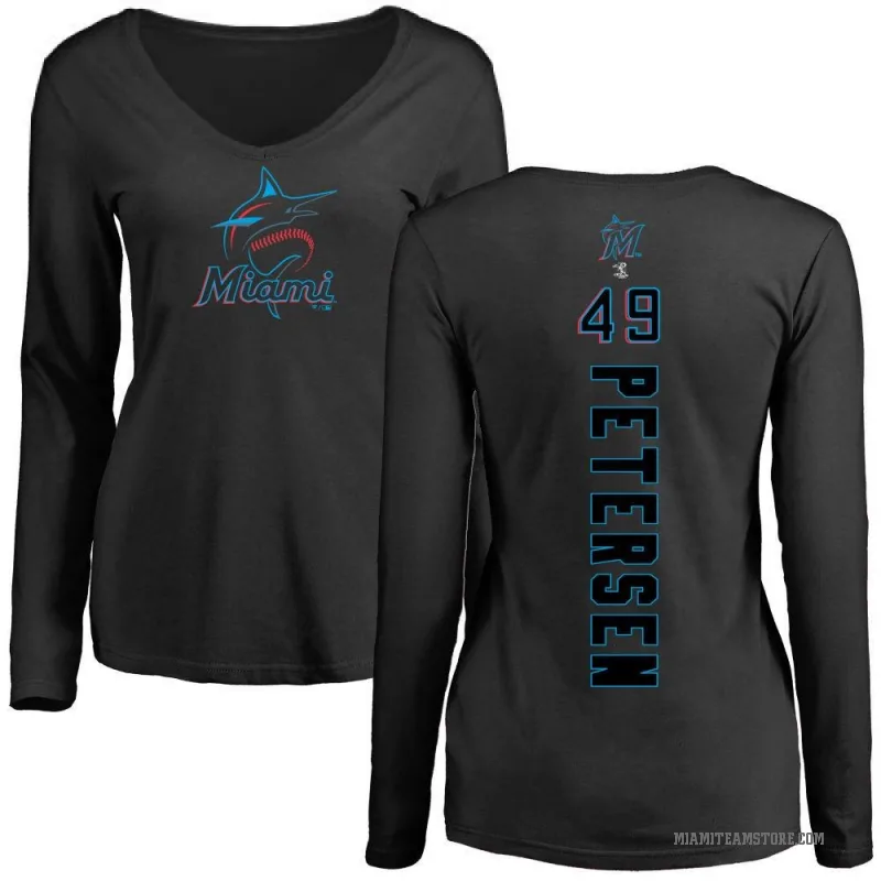Michael Petersen Women's Black Miami Marlins Backer Slim Fit Long Sleeve T-Shirt -
