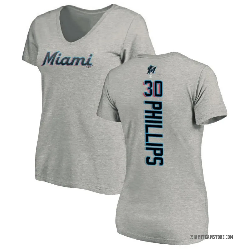 Tyler Phillips Women's Ash Miami Marlins Backer Slim Fit T-Shirt -