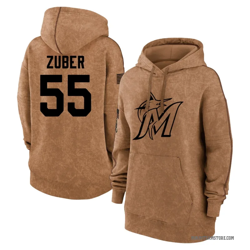 Tyler Zuber Women's Brown Miami Marlins 2023 Salute to Service Pullover Hoodie